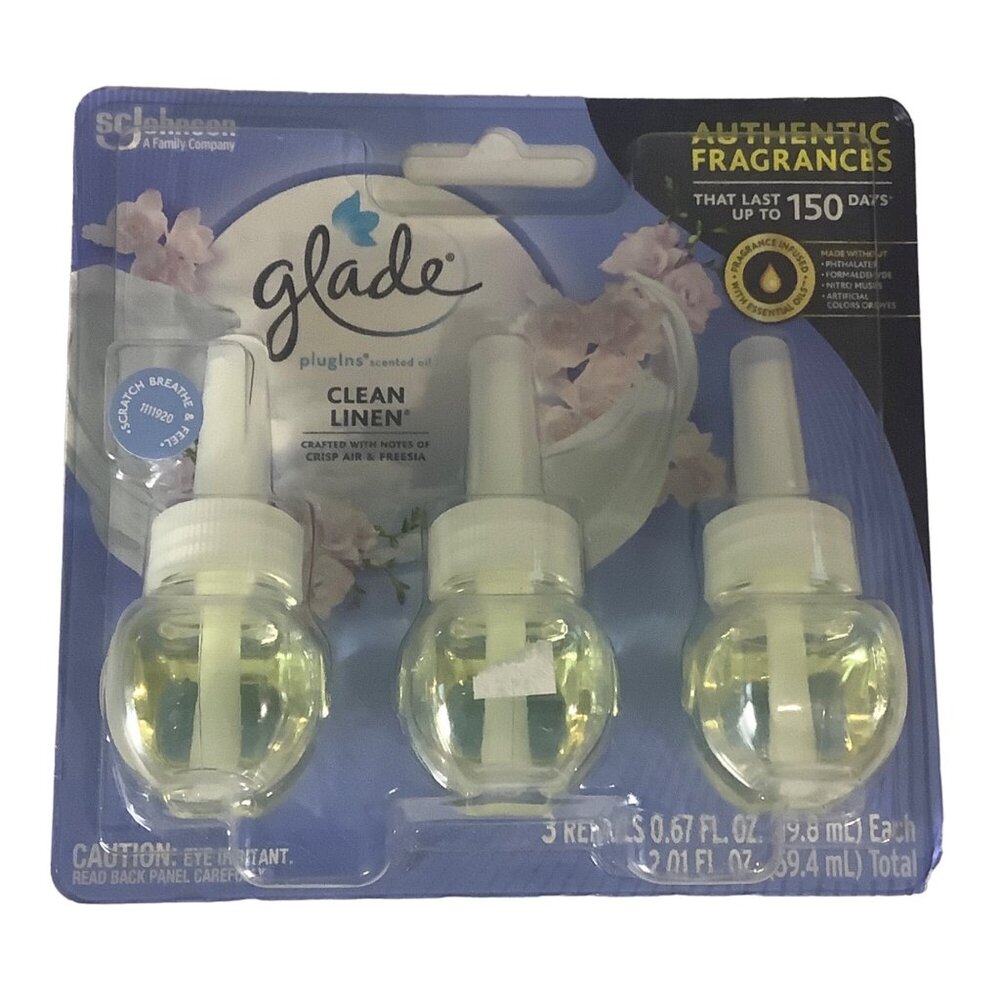 Glade‎ PlugIns Clean Linen Scented Oil Refills 0.67 Fl. Oz Each 3 Pack NEW